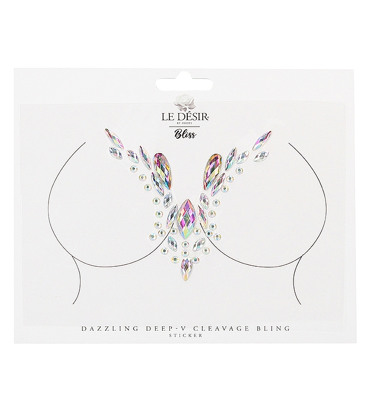 Shots Dazzling Deep-V Cleavage Bling Sticker with Iridescent Rhinestones