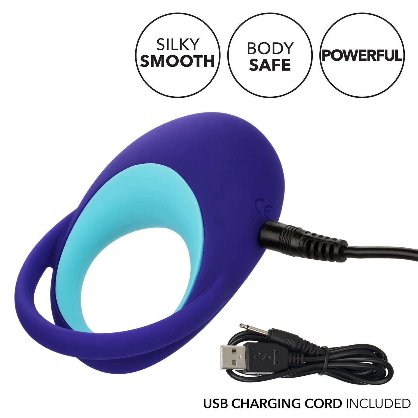 Link Up Alpha Vibrating Couples Enhancer Ring Two-Piece Set Blue and Turquoise Waterproof Silicone