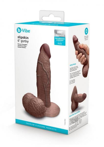 B-Vibe Slipskin Realistic Silicone Dildo 6 Inch Girthy Brown