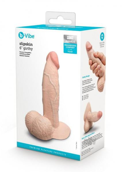 B-Vibe Slipskin Realistic Silicone Dildo 6 Inch Girthy Cream
