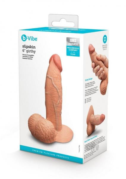 B-Vibe Slipskin Realistic Silicone Dildo 6 Inch Girthy Mocha