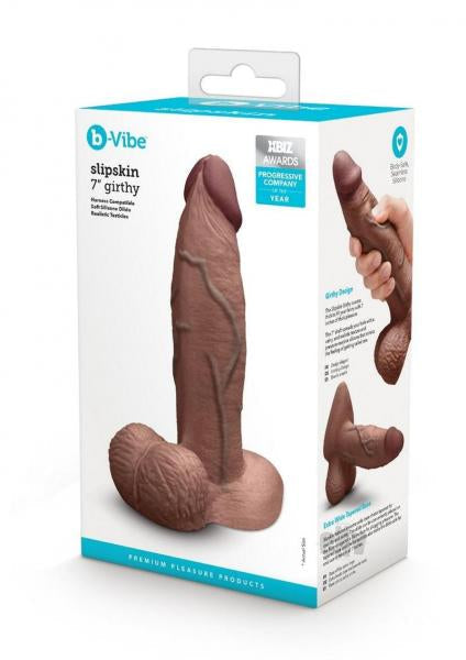 B-Vibe Slipskin Realistic Silicone Dildo 7 Inch Girthy Brown