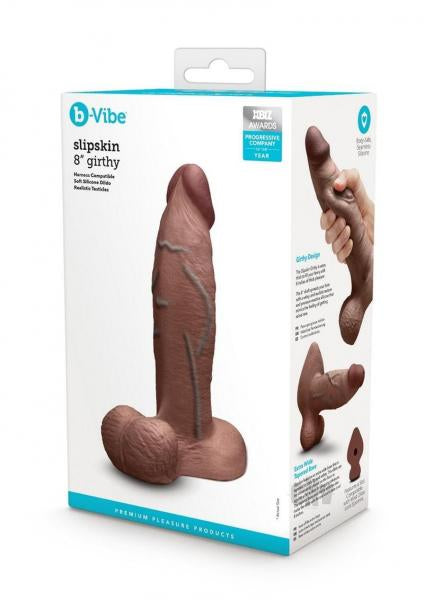 B-Vibe Slipskin Realistic Silicone Dildo 8 Inch Girthy Brown