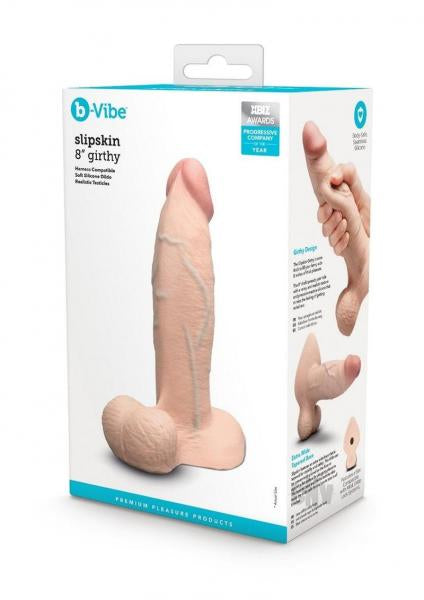B-Vibe Slipskin Realistic Silicone Dildo 8 Inch Girthy Cream