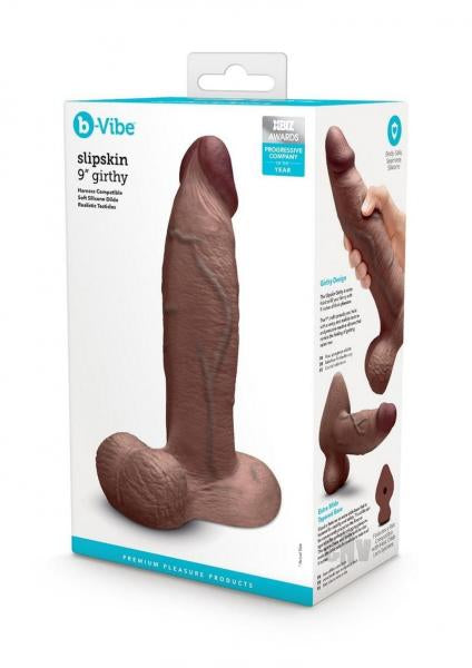 B-Vibe Slipskin Realistic Silicone Dildo 9 Inch Girthy Brown