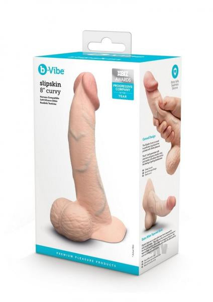 B-Vibe Slipskin Realistic Silicone Dildo 8 Inch Curved Cream