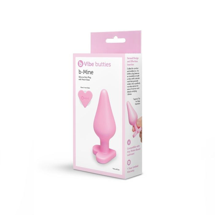 b-Vibe B-Mine Silicone Heart Butt Plug – Soft Silicone Beginner Butt Plug 3.5 Inches