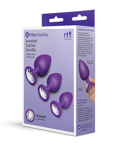 b-Vibe Jeweled Butties Bundle – Luxury 3-Piece Tapered Silicone Butt Plug Set
