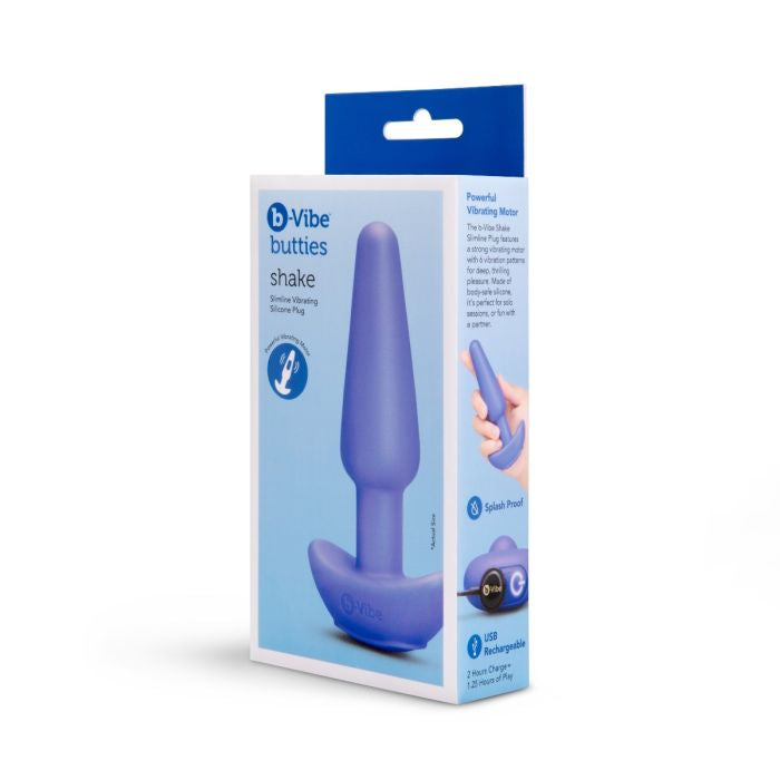 b-Vibe Butties Shake Slimline (Black) – Vibrating Silicone Butt Plug 134mm Height 69mm Base Width