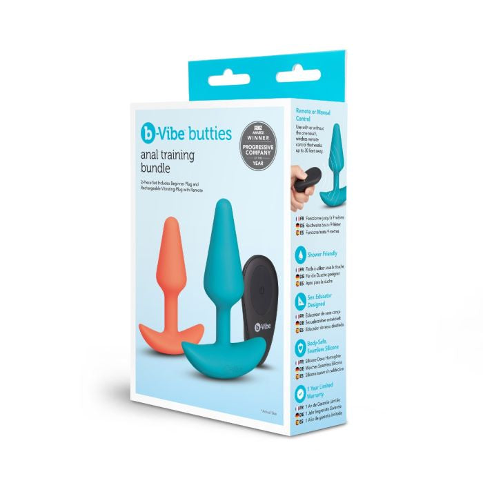 b-Vibe Butties Anal Training Set – Rechargeable Remote-Controlled Beginner and Large Butt Plug Set