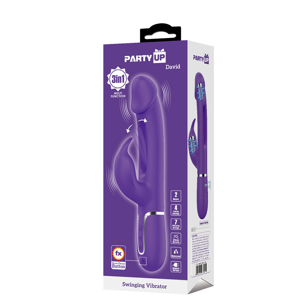 Party Up David Swinging Vibe 23.2 Centimeter Rabbit Vibrator with Flicking Arm