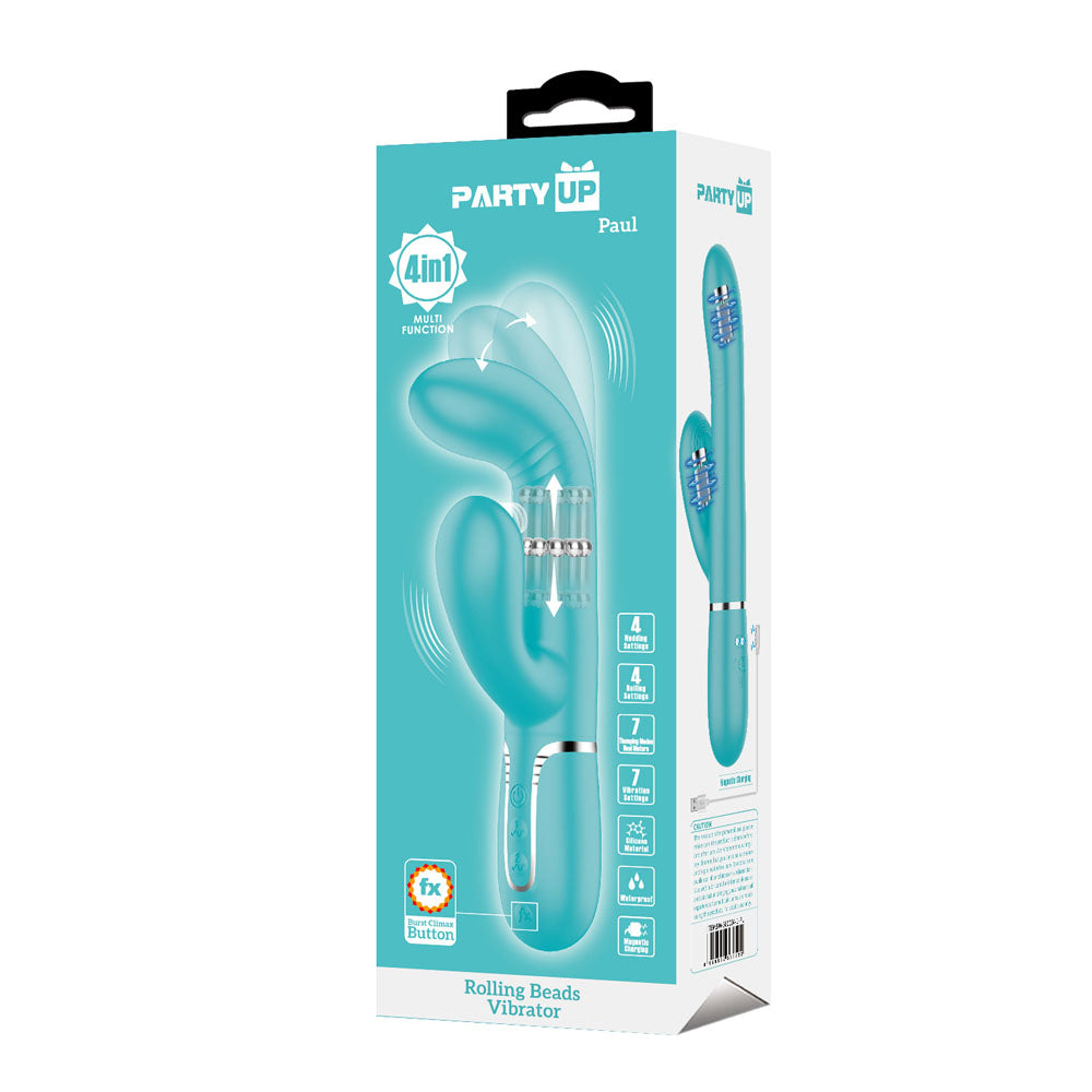 Party Up Paul Rolling Beads Vibrator Teal 22.6 cm Thrusting Rabbit Vibrator