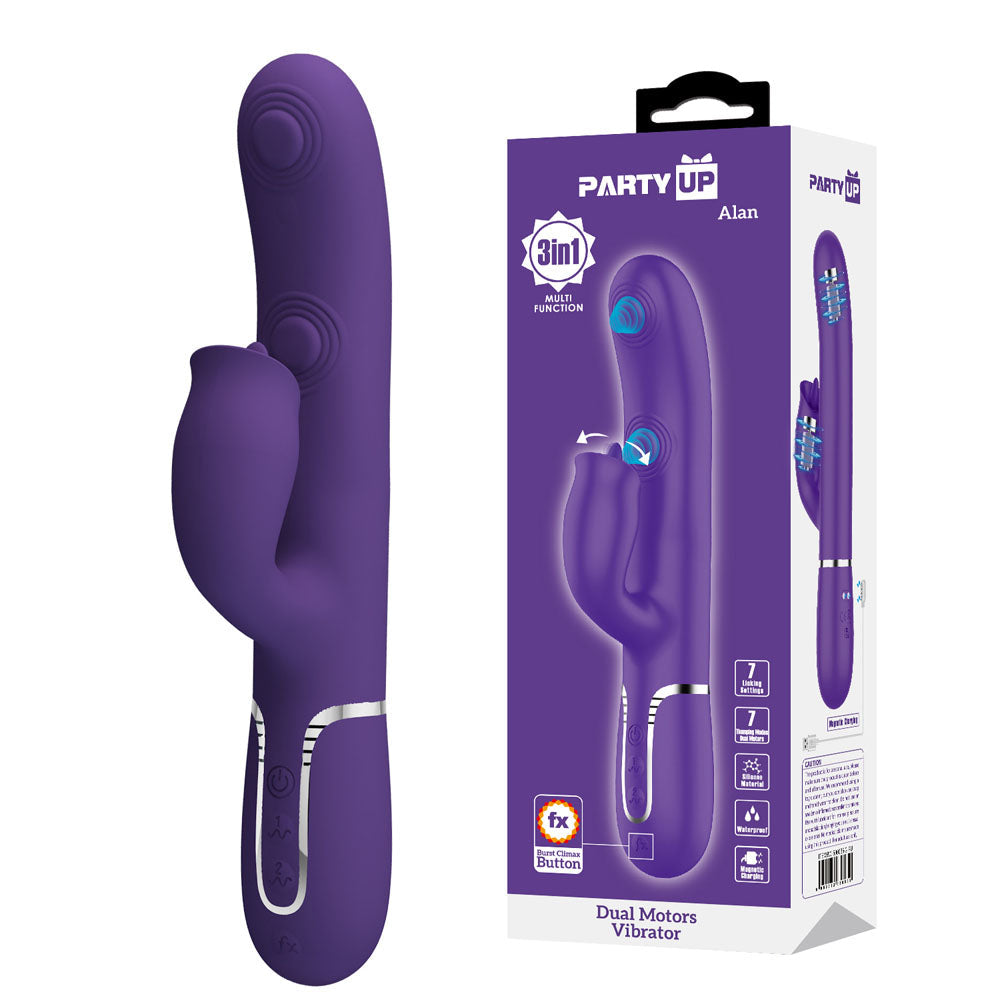 Party Up Alan Dual Motor Vibrator 22.8 Centimeters with Licking Clit Stimulator and Thumping Shaft