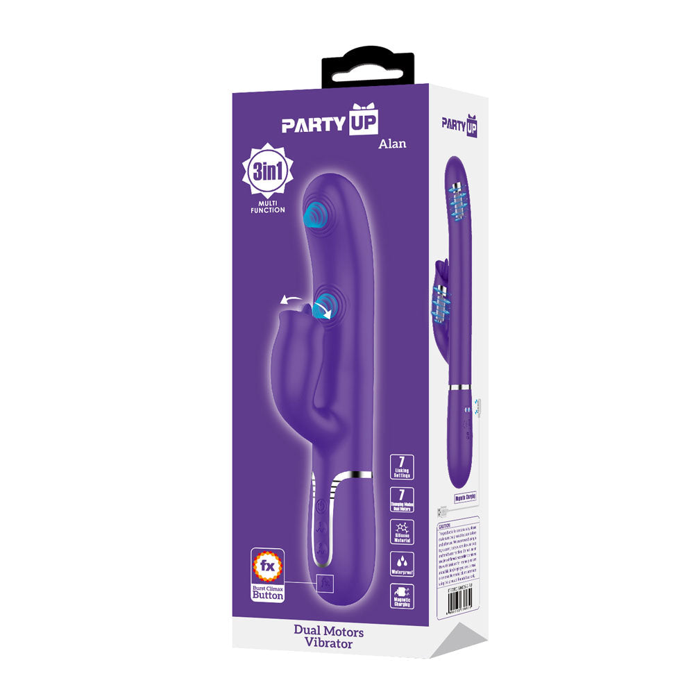 Party Up Alan Dual Motor Vibrator 22.8 Centimeters with Licking Clit Stimulator and Thumping Shaft