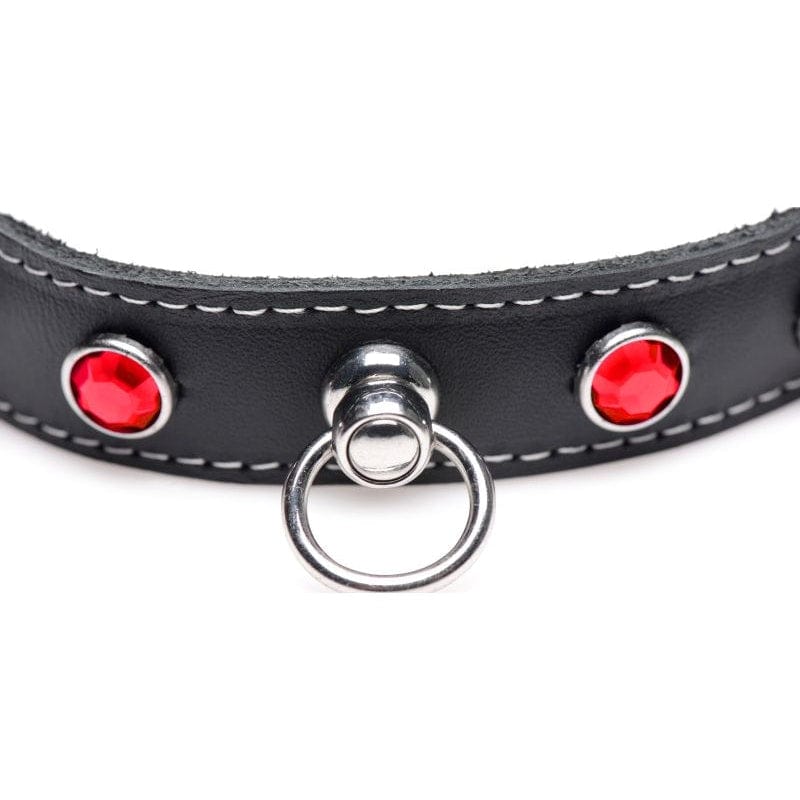 Bling Vixen Leather Choker with Red Rhinestones