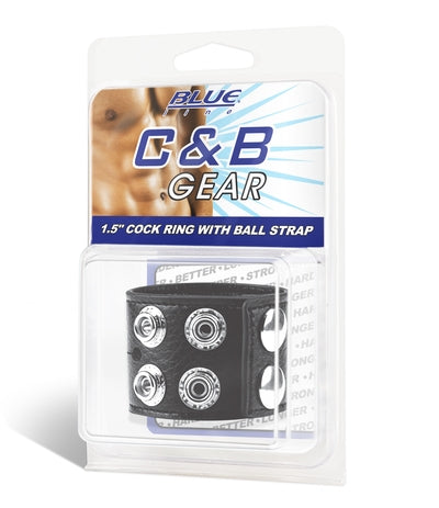 Blue Line 1.5 Inch Cock Ring With Ball Strap Black