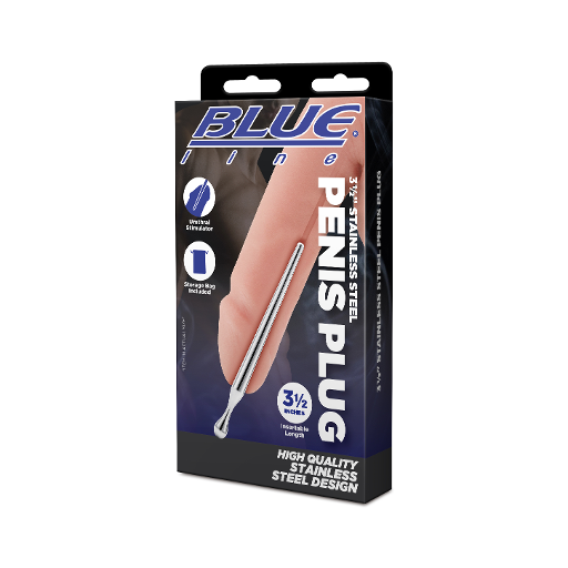 Blue Line 3.5 Inch Blue Stainless Steel Penis Plug