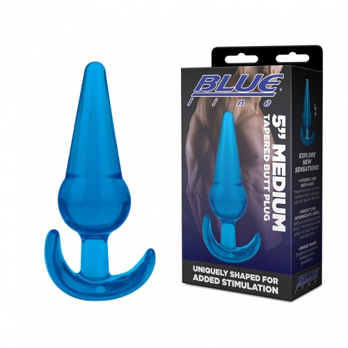 Blue Line 5 Inch Medium Tapered Butt Plug in Blue with Bulbous Center and Flared Base