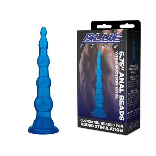 Blue Line 6.75 Inch Blue Anal Beads With Suction Base