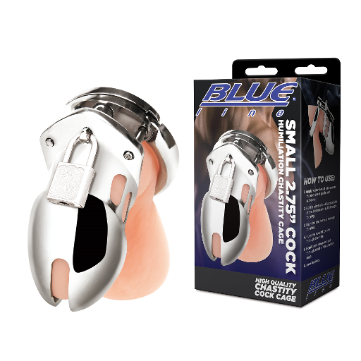 Blue Line Small Stainless Steel Cock Humiliation Chastity Cage