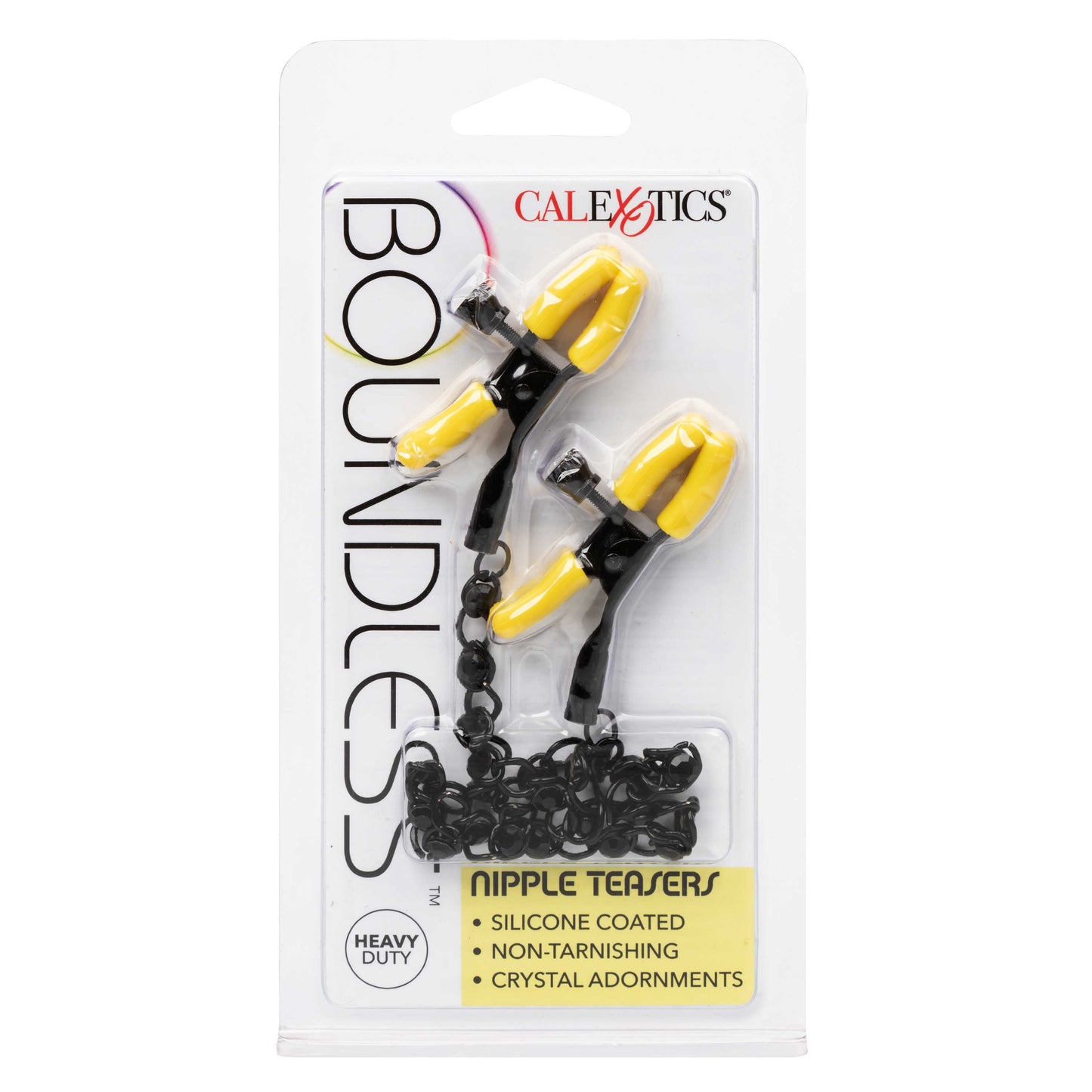 Boundless Nipple Teasers Adjustable Black Chain with Yellow Silicone Coated Clamps and Crystal Adornments