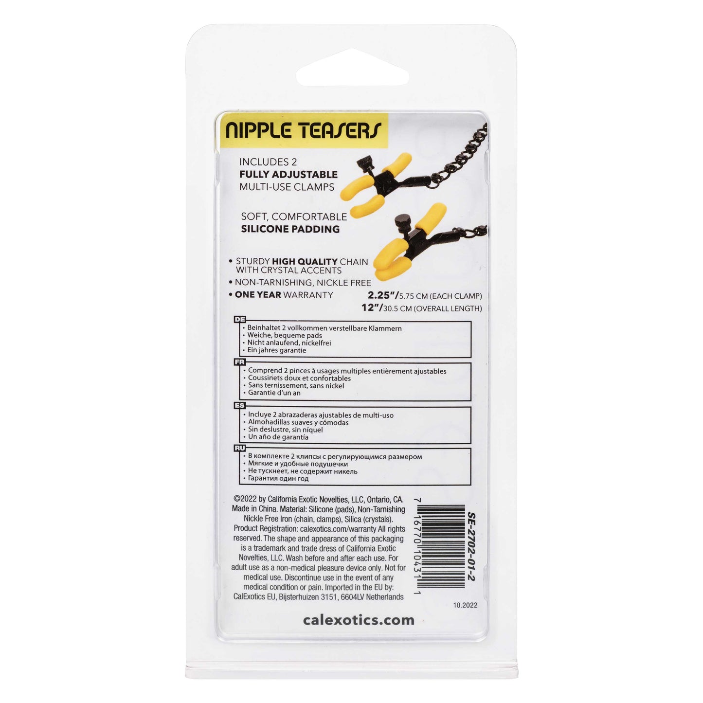 Boundless Nipple Teasers Adjustable Black Chain with Yellow Silicone Coated Clamps and Crystal Adornments