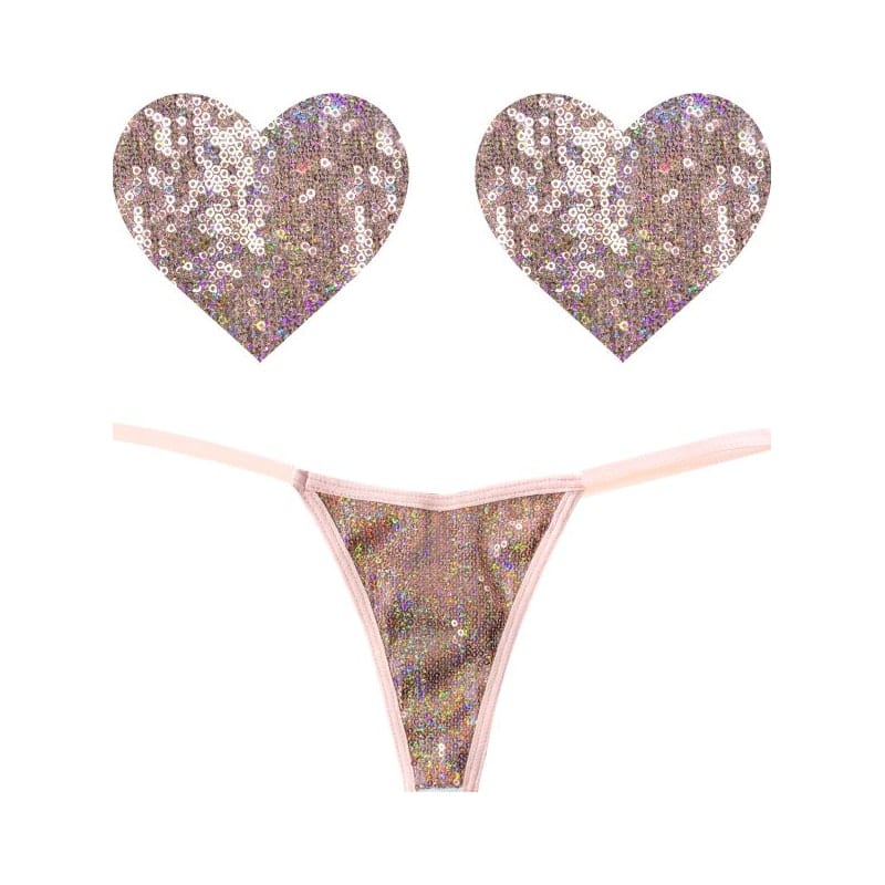 Bubbly Feels Nude Sequin Pantie and Heart Pastie Set