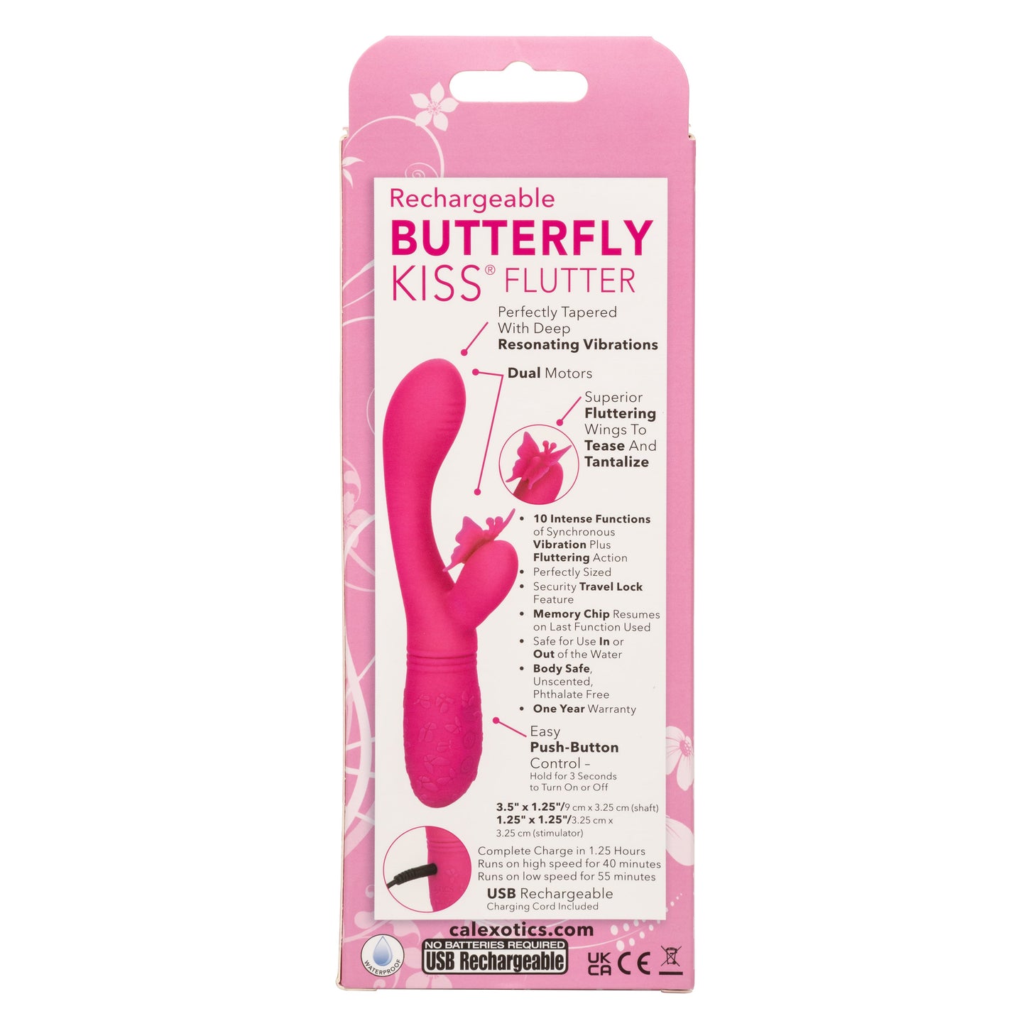Butterfly Kiss Flutter Vibrator in Pink with 10 Vibration Functions and Dual Motors