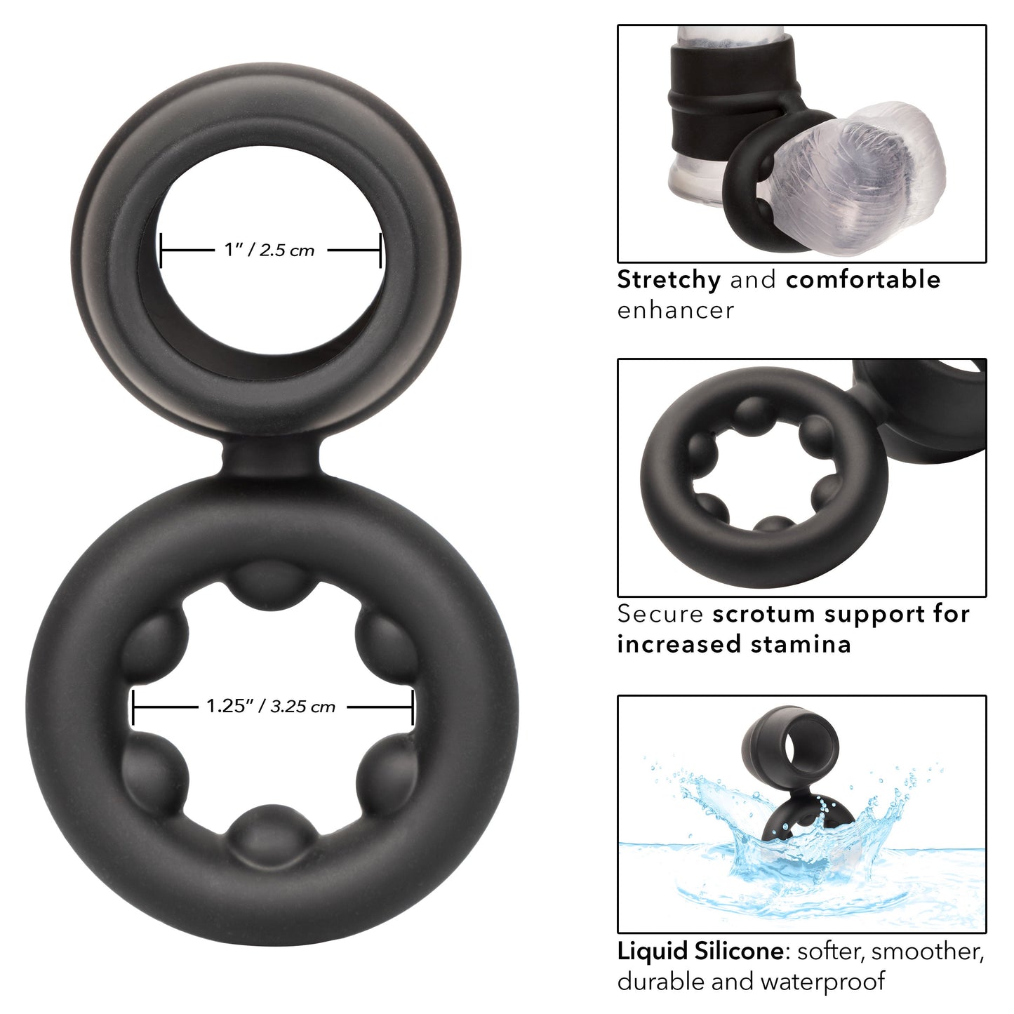 Alpha Liquid Silicone Dual Magnum Ring Black Stretchy Comfortable Size