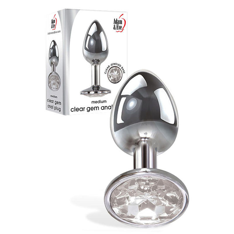 Adam & Eve Clear Gem Medium – Metallic 8.2 cm Medium Butt Plug