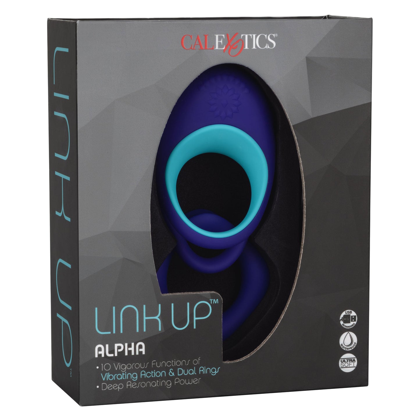 Link Up Alpha Vibrating Couples Enhancer Ring Two-Piece Set Blue and Turquoise Waterproof Silicone