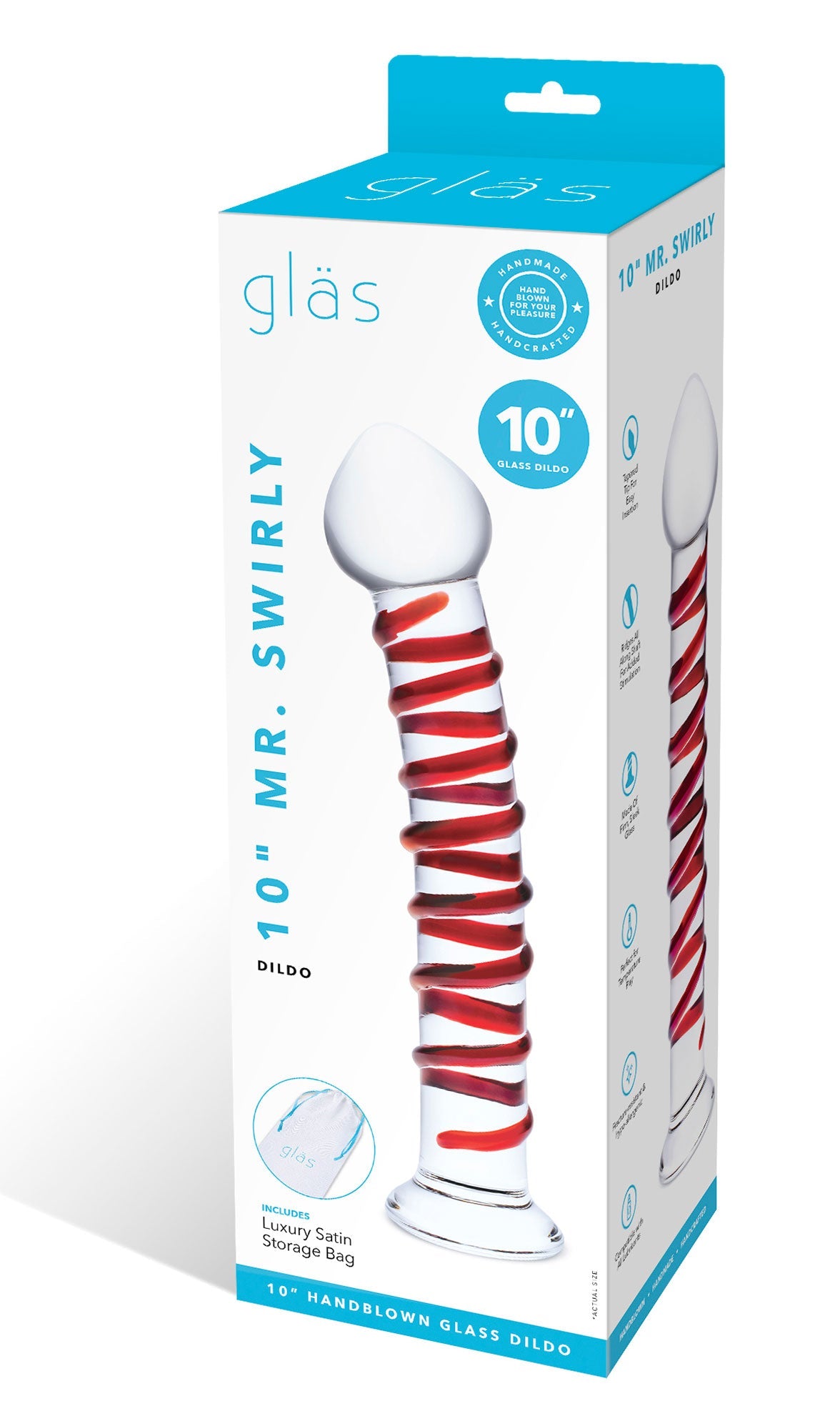 Glas 10 Inch Mr Swirly Red Spiral Handblown Glass Dildo