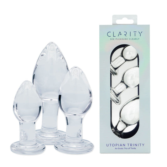 Utopian Trinity – Premium Borosilicate Glass Butt Plug Set Small, Medium, and Large Sizes