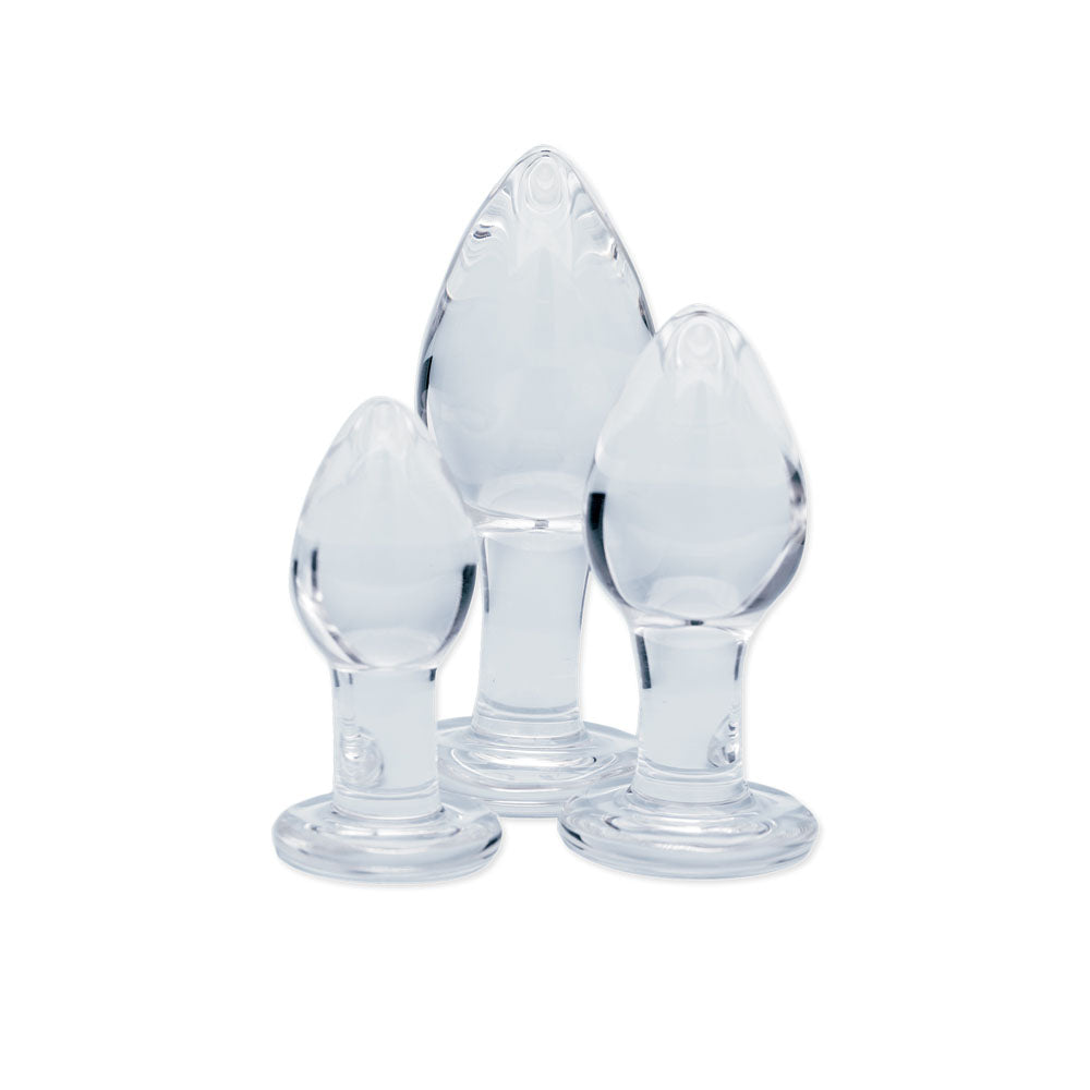 Utopian Trinity – Premium Borosilicate Glass Butt Plug Set Small, Medium, and Large Sizes
