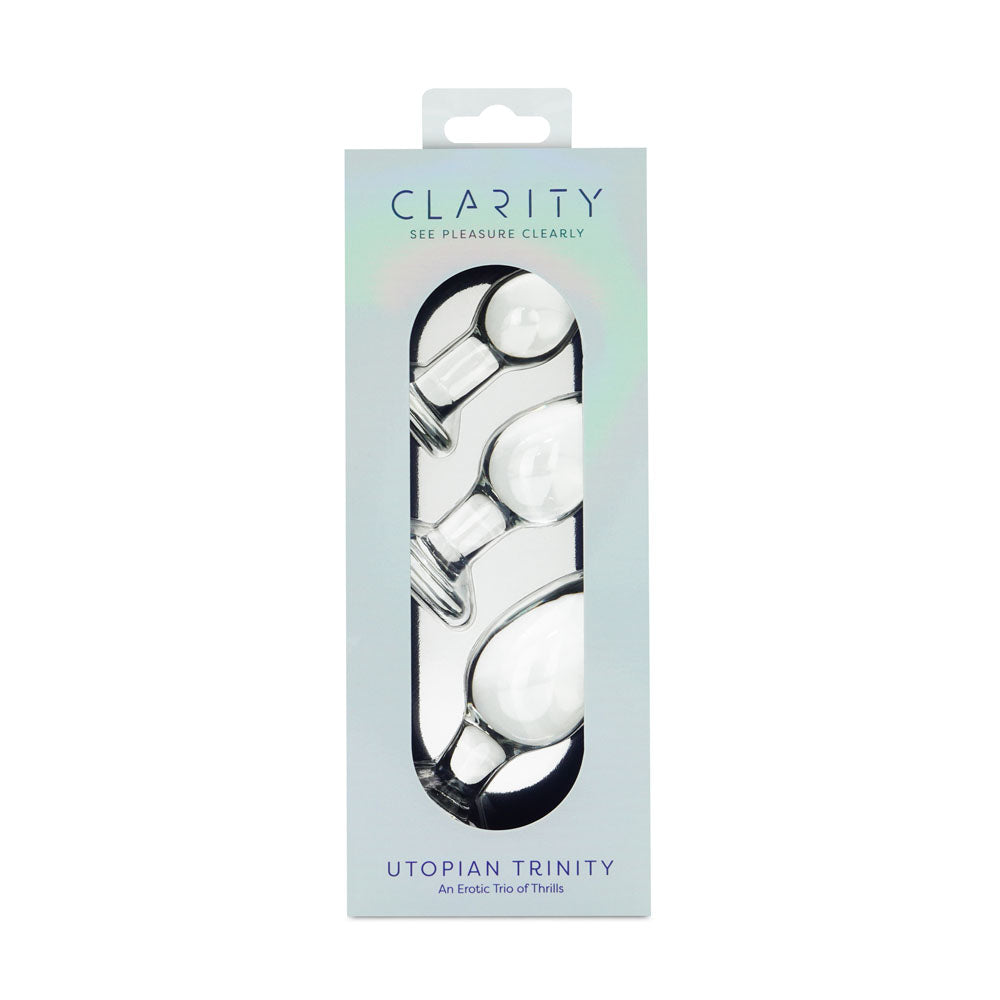 Utopian Trinity – Premium Borosilicate Glass Butt Plug Set Small, Medium, and Large Sizes