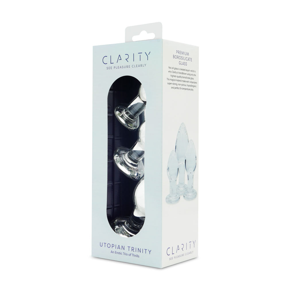 Utopian Trinity – Premium Borosilicate Glass Butt Plug Set Small, Medium, and Large Sizes