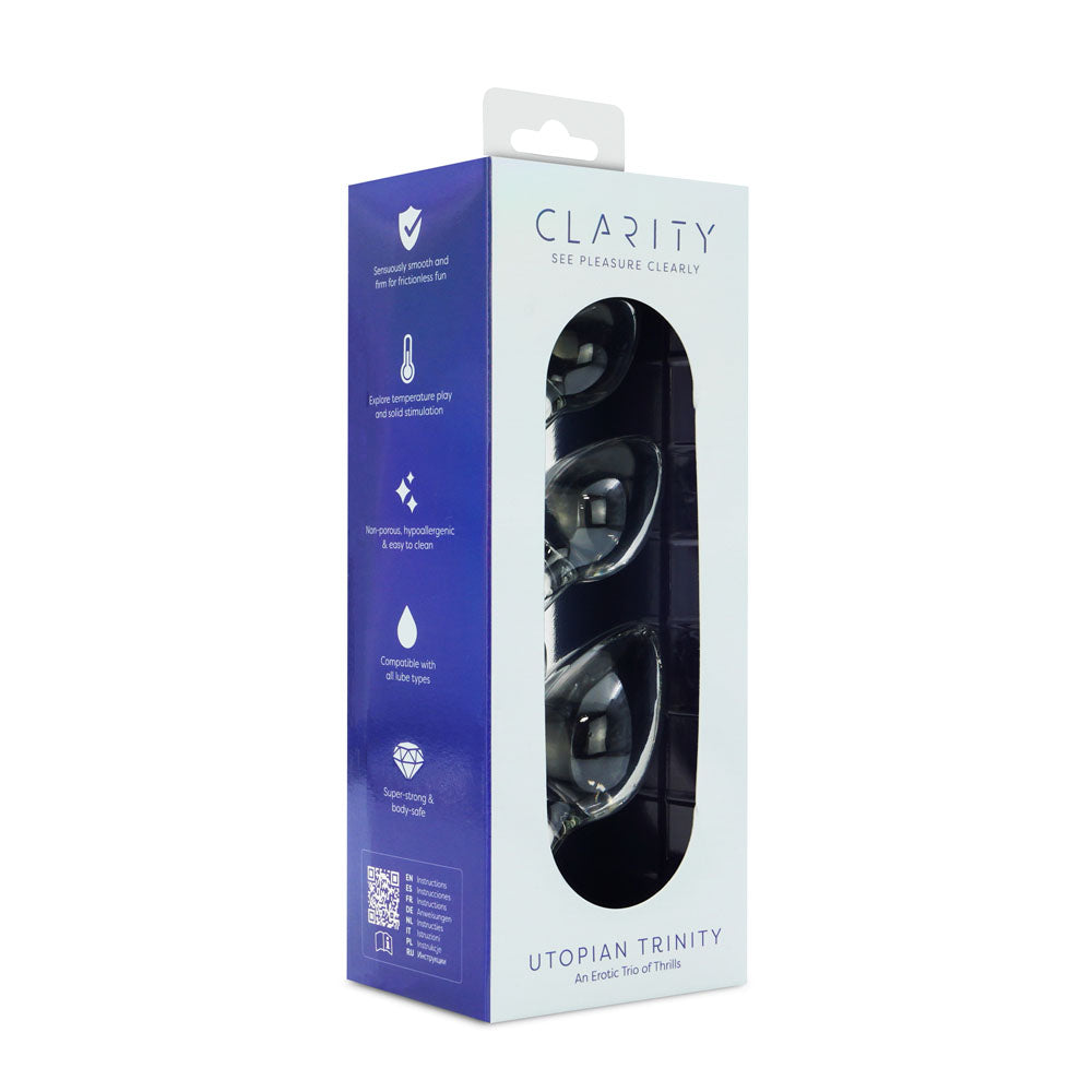 Utopian Trinity – Premium Borosilicate Glass Butt Plug Set Small, Medium, and Large Sizes