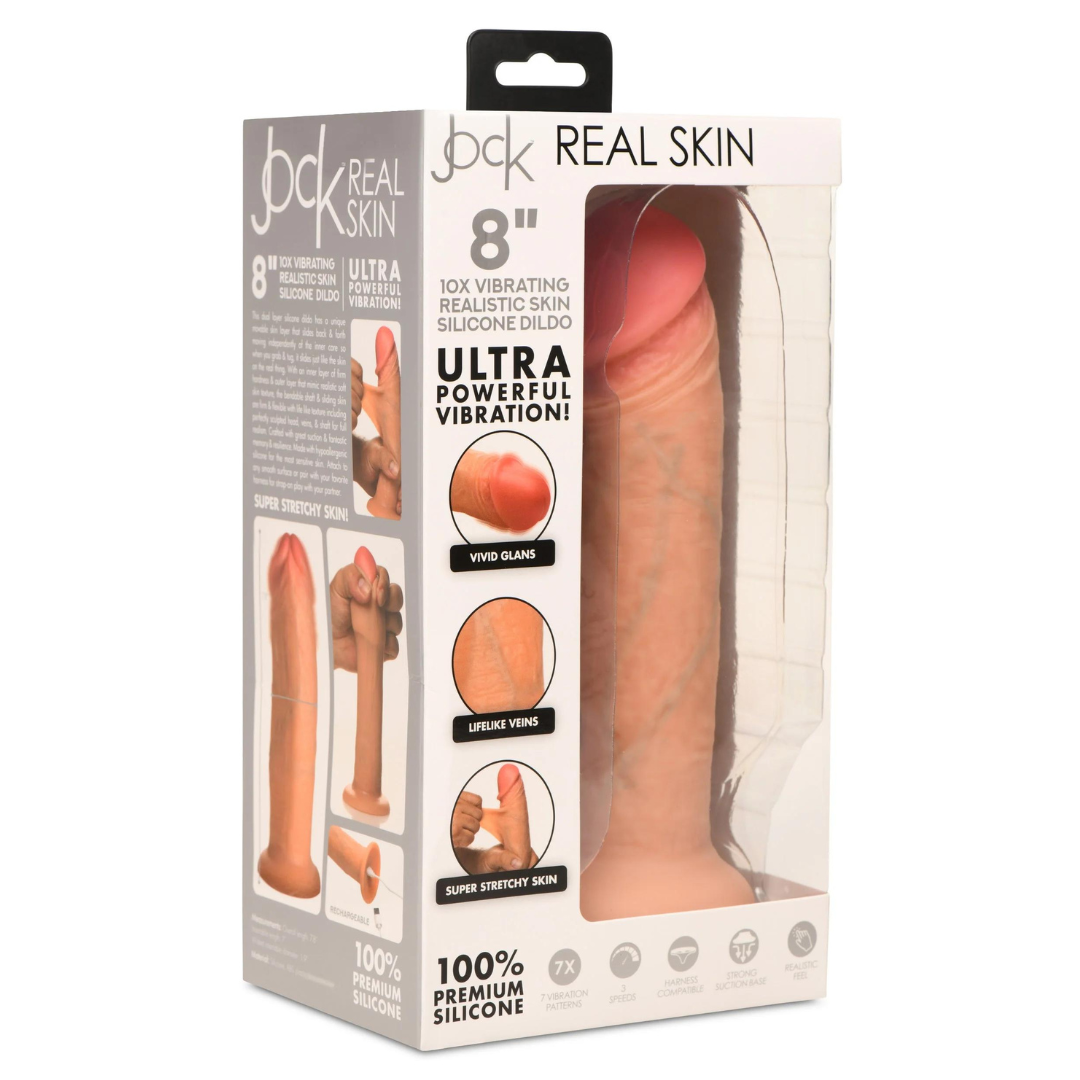 Jock 8 Inch Vibrating Realistic Skin Silicone Dildo