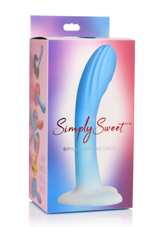 Simply Sweet 7 Inch Ripple Silicone Dildo Blue and White