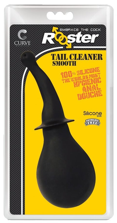 Rooster Tail Cleaner Smooth Black 100% Silicone Anal Douche with 8oz Reservoir and Flexible Nozzle