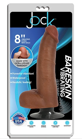 JOCK 8 Inch Bareskin Vibrating Dong with Balls Latte Color