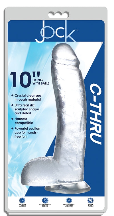 Jock C-Thru 10 Inch Clear TPE Dong with Balls and Suction Cup