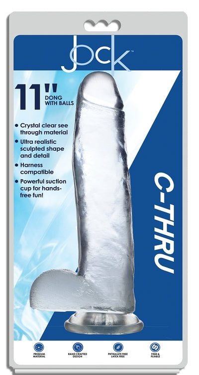 Jock C-Thru 11 Inch Clear TPE Dong with Balls and Suction Cup
