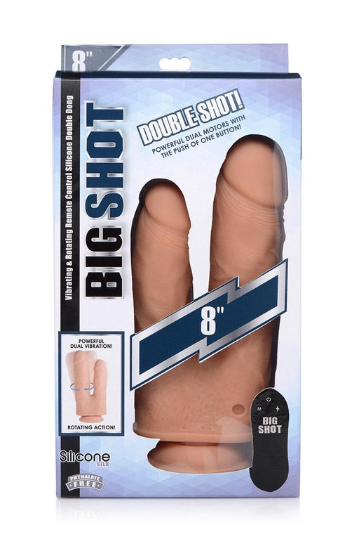 Big Shot 8 Inch Double Shot 10X With Turbo Mode Silicone Vibrating Rotating Remote Control Double Dong