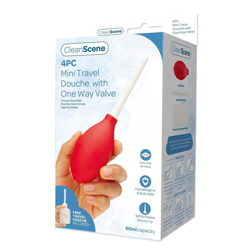 CleanScene 4 Piece Mini Travel Douche with One-Way Valve – 60 ml Douche Set