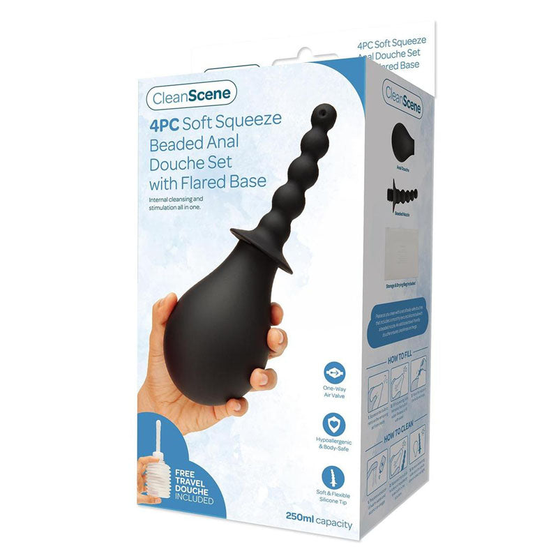 CleanScene Soft Squeeze Beaded Anal Douche Set 250ml with Flared Base - 4 Piece