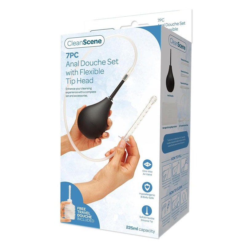 CleanScene 7 Piece Anal Douche Set – Flexible Tip Head 225 ml Capacity