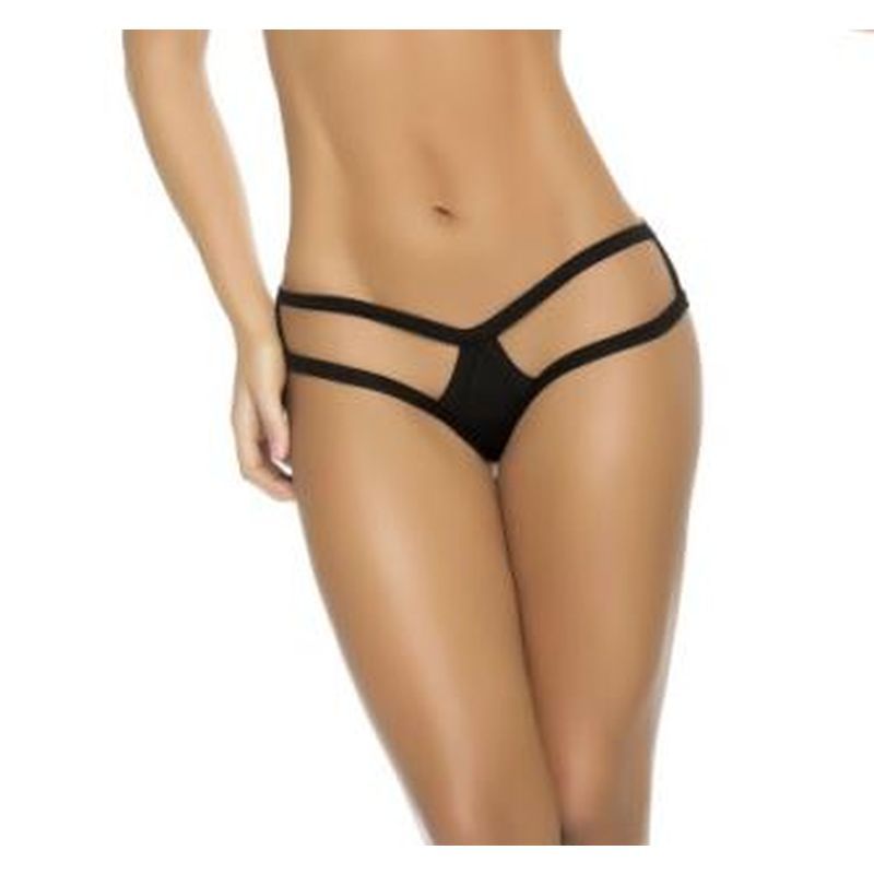Cage Panty Black Wet Look With Strappy Thong Back Design