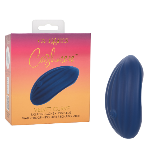 CalExotics Cashmere Velvet Curve Handheld Massager in Navy Blue with 10 Speeds, Liquid Silicone,=