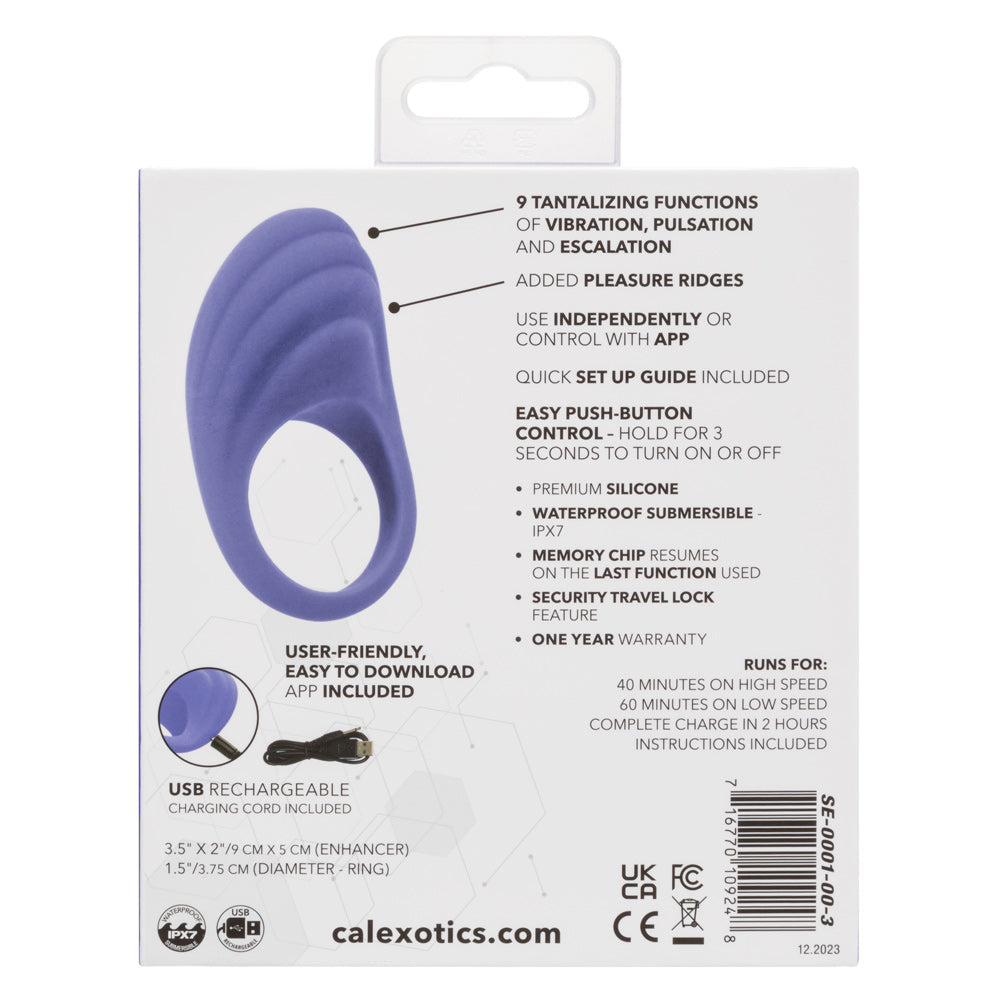 CalExotics Connect Couples Ring Blue Silicone App Controlled Waterproof Size Medium